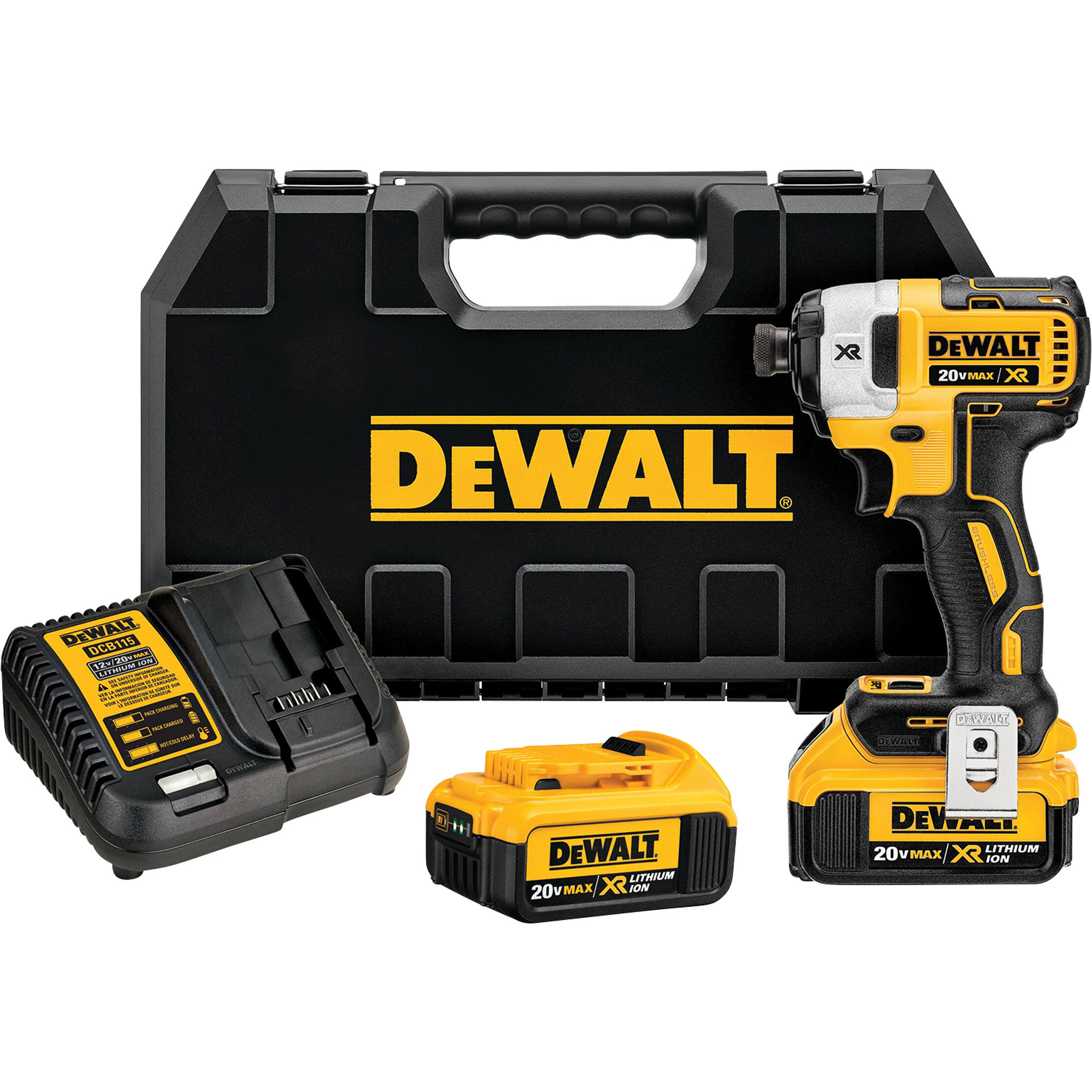 DEWALT 20V MAX XR Cordless Brushless Impact Driver Kit, 1/4in. Hex Drive, 1875 In./Lbs. Torque, Two 4.0Ah Li-Ion Batteries, Model# DCF887M2